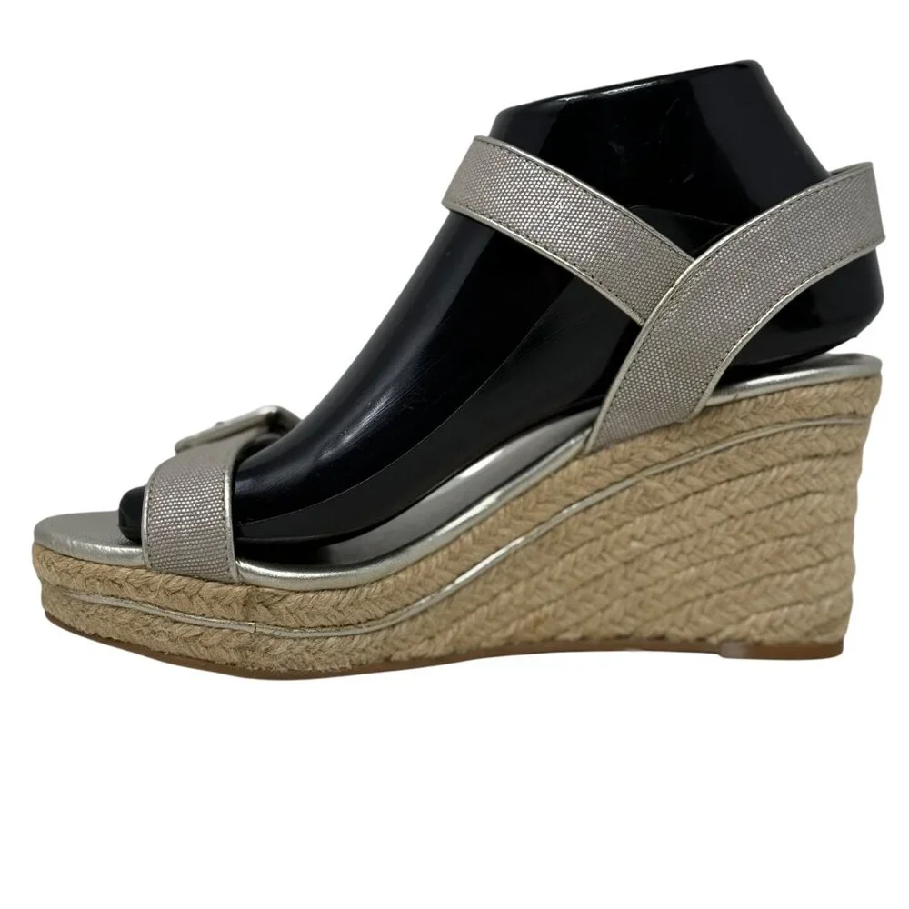 Michelle D Silver‎ Buckle Hugs Strappy Wedge Espadrille Sandals Size 7M